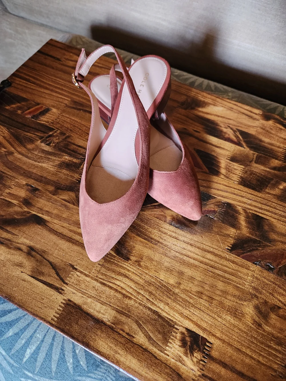 Cole Haan Tobacco Saddle Suede Pointed Slingback Flats